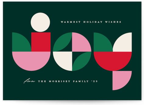 This charming design pairs modern bauhaus shapes and bright, holiday-hues. Modern Christmas Card Design, Bauhaus Shapes, Modern Bauhaus, Christmas Graphic Design, Christmas Graphic, Christmas 2024, Holiday Postcards, Christmas Postcard, Modern Holiday Card