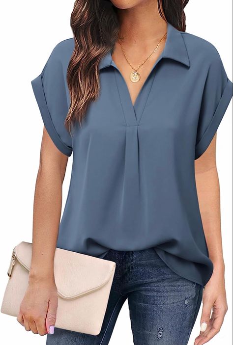 Summer Business Casual, Short Sleeve Blouses, Ladies Tops Blouses, Business Casual Top, Business Casual Summer, Summer Blouses, Casual Tops For Women, Chiffon Shirt, Collar Blouse