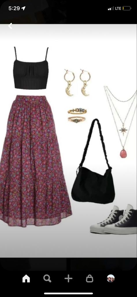 Long Skirt Tank Top Summer Outfits, Tank Top And Long Skirt Outfit, Long Skirt With Tank Top, Converse And Long Skirt, Long Skirt Asethic, Long Skirt And Tank Top Outfit, How To Style Long Skirts Summer, Railbird Outfits, Long Skirt And Converse Outfit