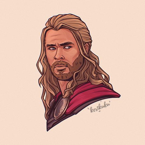 Art by @kuku_karina on Insta Mcu Thor Fanart, Thor Animated, Thor Fanart, Thor Drawing, Thor God, Thor Comic, Super Cool Stuff, Drawing Stuff, Marvel Stuff