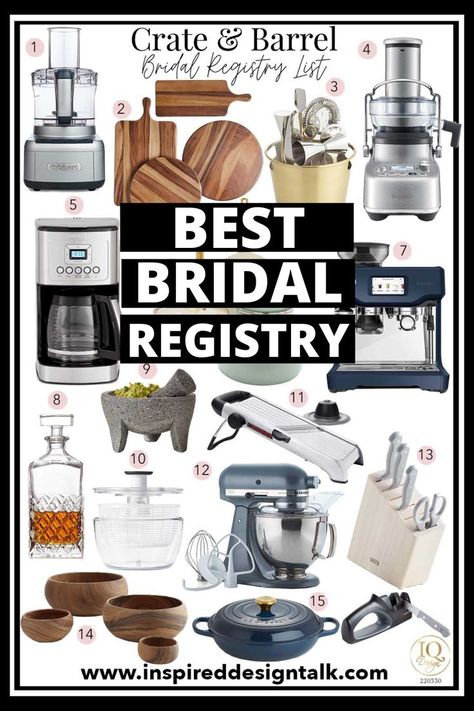 Love this bridal registry checklist for Bella's wedding shower. This is the perfect list of gift ideas for the bride to be!! Crate And Barrel Wedding Registry Ideas, Bridal Registry Must Haves, Bridal Registry Ideas, Bridal Registry Checklist, Wedding Registry Must Haves, Kitchen Wedding Registry, Bridal Shower Gift List, Wedding Registry Gifts, Crate And Barrel Registry