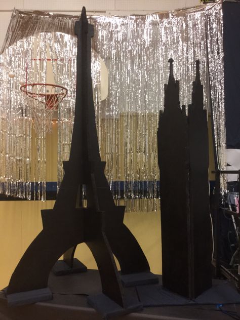 Our giant 3D styrofoam Eiffel Tower and Big Ben for Grade 7 grad Eiffel Tower Prop, Purple 21st Birthday, Paris Prom Theme, Dance Theme Ideas, Dance High School, Ratatouille Party, Valentines Day Dance, 100 Days Party, Dance Party Ideas