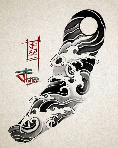 Japanese Water Tattoo, Tato Irezumi, Japanese Wave Tattoos, Mangas Tattoo, Tattoo Japanese Style, Wave Tattoo Design, Tattoo Design Tattoo, Samurai Tattoo Design, Yakuza Tattoo