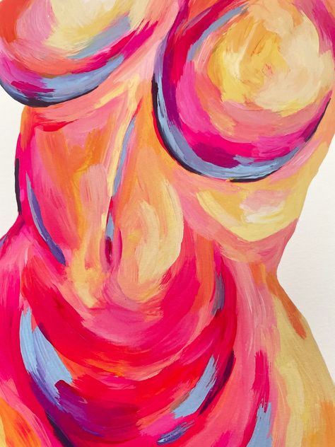 Feminin Painting, Abstract Feminine Art, Body Women Painting, Human Body Painting Acrylic, Feminine Abstract Art, Body Images Art, Self Painting Ideas, Self Love Print, Colourful Acrylic Paintings