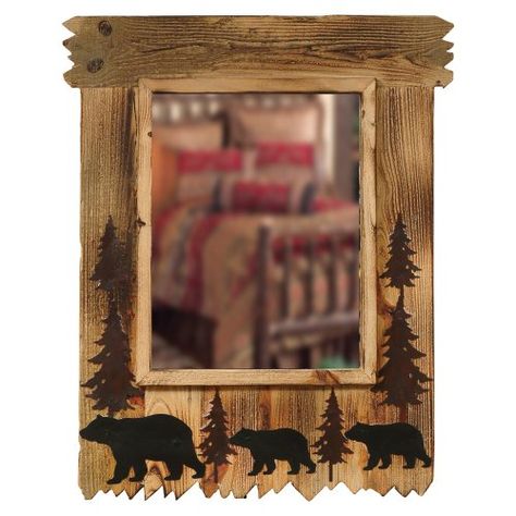 Bedroom In Black, Bear Bathroom Decor, Bear Bedroom, Bear Mirror, Wilderness Decor, Rustic Lodge Decor, Decorating Your Bedroom, Black Bear Decor, Bathroom Decor Pictures