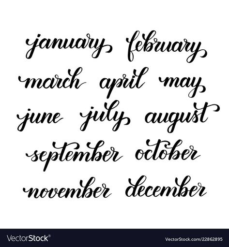 Months Calligraphy Fonts, Months In Calligraphy Hand Lettering, Calligraphy Months Of The Year, Months In Cursive, Lettering Months Of The Year, Months In Calligraphy, Hand Lettering Months, Months Of The Year Printables Free, Month Fonts