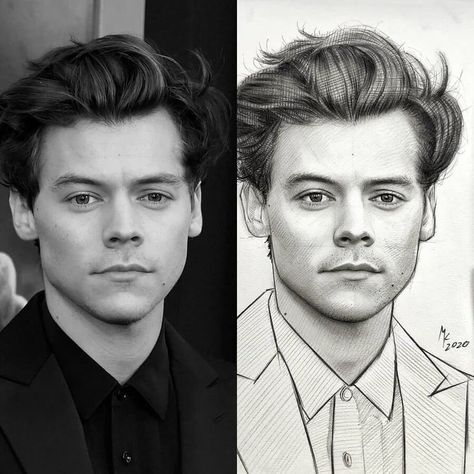 realistic pencil drawing with reference Harry Styles Sketch, Harry Styles Dibujo, Realistic Pencil Sketch, Sketch Realistic, Face Art Painting, Harry Styles Drawing, Canvas Art Painting Abstract, Gambar One Direction, Celebrity Artwork