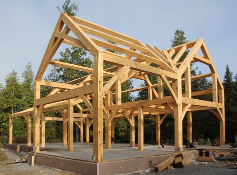 A timber frame is beautiful and long-lasting. Since owners of timber-framed homes want to be able to see the timber frame on the interior, builders have to come up with a way to install all of the building's insulation on the exterior side of the timber frame. Timber House Plans, Timber Frame House Plans, Frame House Plans, Timber Frame Plans, Timber Frame Cabin, Timber Frame Joinery, Timber Frame Design, Timber Frame House, Structural Insulated Panels