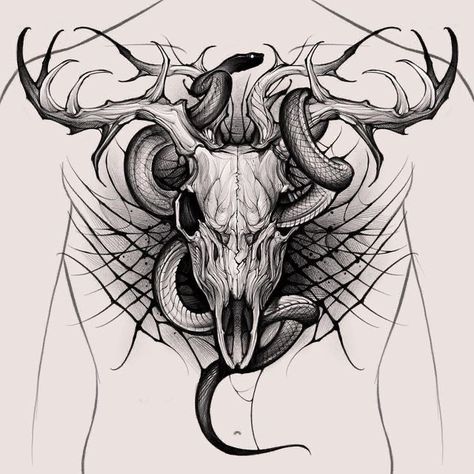 Deer Skull Tattoos, Deer Skull Art, Realistic Tattoo Sleeve, Full Sleeve Tattoo Design, Deer Tattoo, Skull Art Drawing, Chest Piece Tattoos, Sketch Tattoo Design, Dark Art Tattoo