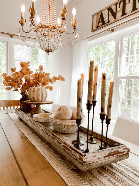 Warm Neutral Fall Table - Deb and Danelle Table Fall Decor, Fall Stems, Fall Dining Table, Fall Dining Room, Fall Table Centerpieces, Autumn Dining, Table Decorating, Neutral Fall Decor, Fall Decor Inspiration