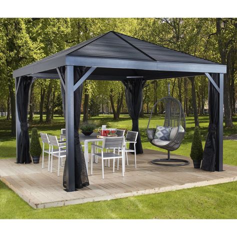 SOJAG INC South Beach 12 x 12 ft. Steel Gazebo Pergola Deck, Permanent Gazebo, Steel Gazebo, Screened Gazebo, Deck Pool, Aluminum Gazebo, Steel Roof, Hardtop Gazebo, Backyard Gazebo