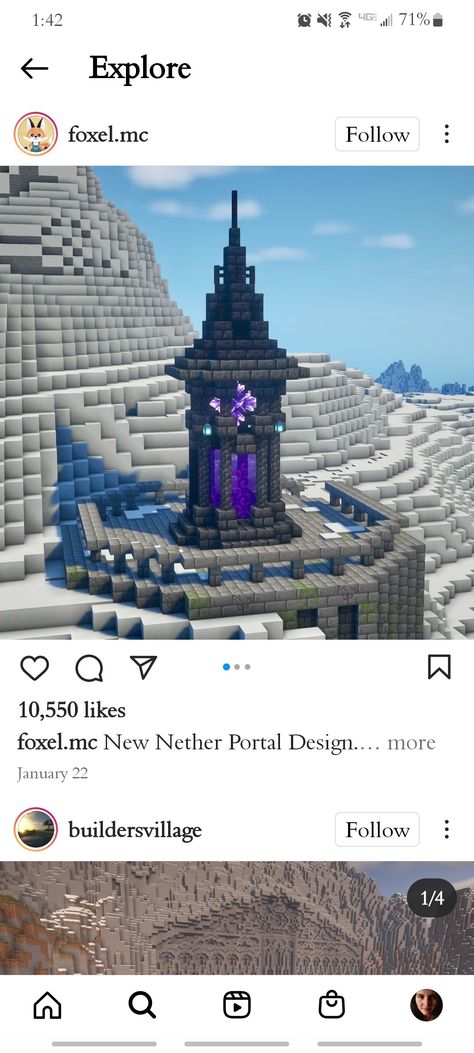 Mincraft Idea Houses Goth, Minecraft Moon Bridge, Minecraft Amethyst Portal, Magical Minecraft Builds Portal, Minecraft Wizard House Ideas, Minecraft Medieval Portal Design, Enchanted Tower Minecraft, Minecraft Fantasy Builds Tower, Netherrack Builds