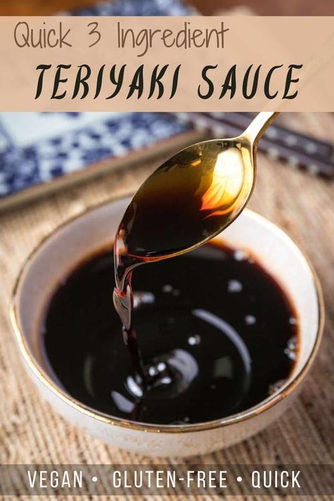 Quick 3 ingredient teriyaki sauce recipe (vegan & gluten-free) Gluten Free Teriyaki Sauce Recipe, Terriaki Sauce, Teriyaki Sauce Healthy, Teriyaki Sauce Marinade, Vegan Teriyaki Sauce, Perfect Pound Cake Recipe, Gluten Free Teriyaki Sauce, Dairy Free Dips, Asian Sauces