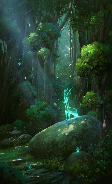 ArtStation - 2022.10.25 Practice الفن الرقمي, Forest Spirit, Fantasy Forest, Forest Creatures, Fantasy Places, Wow Art, Green Forest, Fantasy Art Landscapes, Fantasy Book