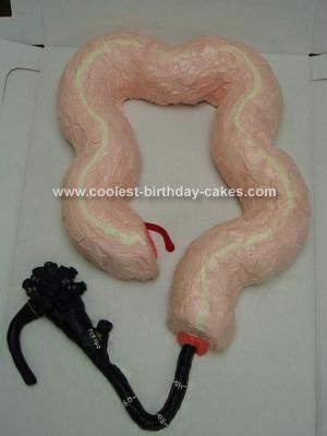 Homemade Colon Cake: I am a nurse working in Gastroenterology so I assist with colonoscopies on a daily basis.  For 'Nurses Week' a couple years ago someone suggested that Gi Week Ideas, Gi Nurses Week Ideas, Science Cake Ideas, Nurse Appreciation Quotes, Nurses Humor, Nurse Cakes, Science Cake, Work Funnies, Batch Cocktail Recipe