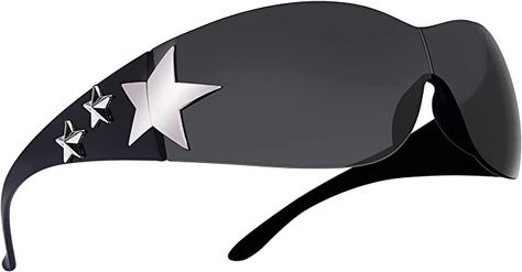 BOTEN Star Y2K Sunglasses for Women,Rimless Shield Y2K Wrap Around Sunglasses 2000S Trendy Aesthetic Y2K Glasses Shades Y2k Shades, Sunglasses 2000s, Star Y2k, Y2k Glasses, Wrap Around Sunglasses, Clear Sunglasses, Star Decor, Y2k Sunglasses, Street Snap