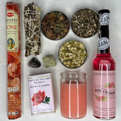 Self Love Bundle - Soulfulvibesco Spiritual Tools Products, Self Love Rituals, Witch Candles Aesthetic, Spiritual Water, Rose Incense, Hair And Skin Vitamins, Yerba Santa, Witchcraft Altar, Witch Candles