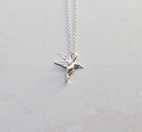 Bird Design Necklace For Gift, Elegant Silver Necklace With Bird Shape, Humming Bird Necklace, Silver Bird-shaped Jewelry For Gift, Silver Bird Necklace, Hummingbird Necklace, Gifts Under 25, Hummingbird Pendant, Pretty Jewelry Necklaces