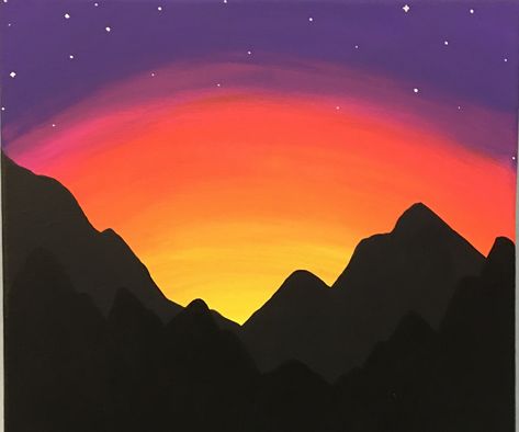 Paint a Mountain Sunset (for Beginners) Paint A Mountain, Mountain Sunset Painting, Sunset Canvas Painting, Sunset Painting Acrylic, Mountain Painting, Silhouette Painting, Simple Canvas Paintings, Cute Canvas Paintings, Easy Canvas Art