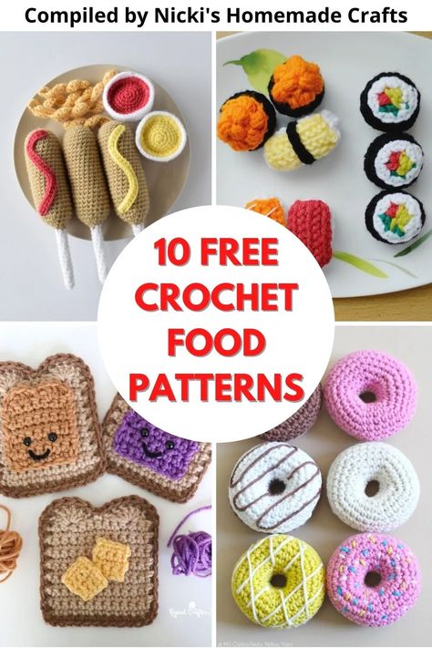 This is a compilation of 10 free food crochet patterns. Use these fun patterns as children's toys or as cute home decor. Bring some fun to your kitchen with these free crochet patterns! Crocheting food can be a great way to explore your creativity while also making something practical and unique. From vegetables and fruit to baking ingredients, these food crochet patterns will give you plenty of ideas to get inspired. Make your kitchen feel special with these colorful crochet creations. Crochet Food Patterns, Baby Pattern, Crochet Fruit, Pola Amigurumi, Food Patterns, Crochet Design Pattern, Crochet Food, Beginner Crochet Projects, Haken Baby