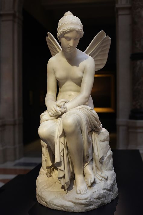 Psyche Greek Goddess, Psyche Goddess, Greek Goddess Statue, Eros Psyche, Greek Mythology Statue, Italian Sculpture, Eros And Psyche, Italian Sculptors, San Michele