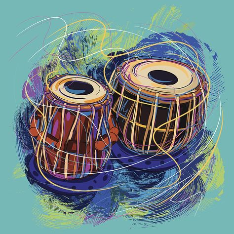 Colorful Tabla Drawing by LEOcrafts Tabla Illustration, Tabla Drawing, Music Art Painting, Indian Musical Instruments, Musical Instruments Drawing, Painterly Style, Instruments Art, Indian Classical Music, Drawing Aesthetic