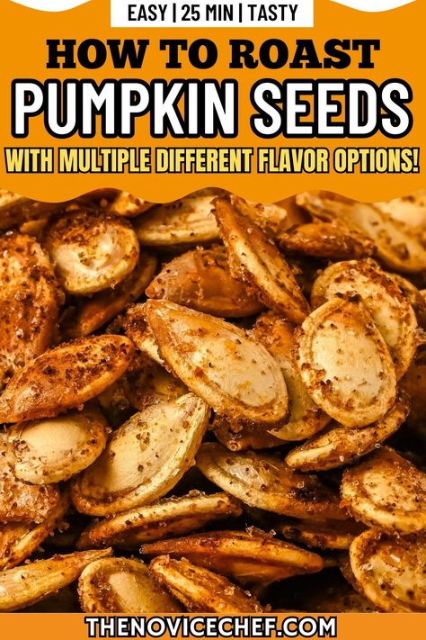 Save your pumpkin seeds when carving pumpkins to create an easy and healthy snack! This tutorial will show you how to roast pumpkin seeds with a healthy savory smoked paprika seasoning blend or with a sweet cinnamon sugar blend. Roasted Pumkin Seeds, Cajun Pumpkin Seeds, Pumpkin Seed Recipes Salted, Paprika Seasoning, Oven Roasted Pumpkin Seeds, Easy Pumpkin Seeds, Best Pumpkin Seed Recipe, Seasoned Pumpkin Seeds, Flavored Pumpkin Seeds