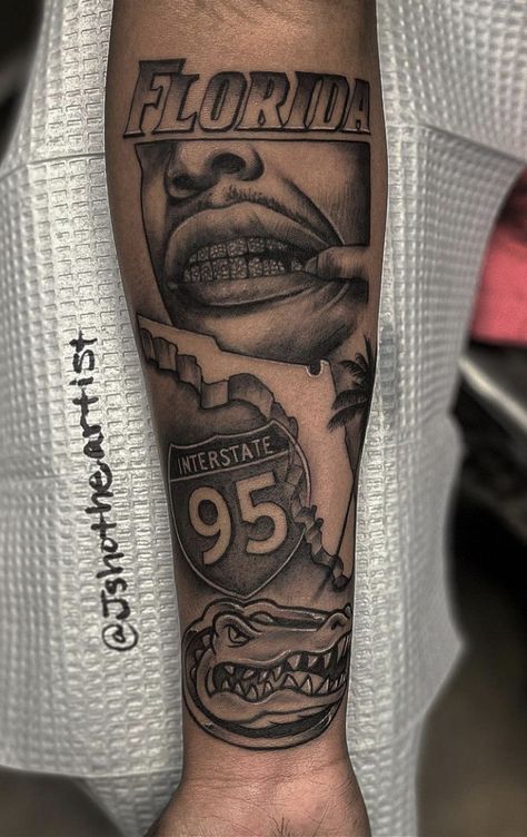 Unique Rare Tattoos, I-95 Tattoo, I Have God Im Good, Mens Forearm Tattoos Sleeve Men Styles, I95 Tattoo, Me Vs Me Tattoo Men, Georgia Tattoo Ideas For Men, 305 Tattoo Miami, Tattoo Nwa