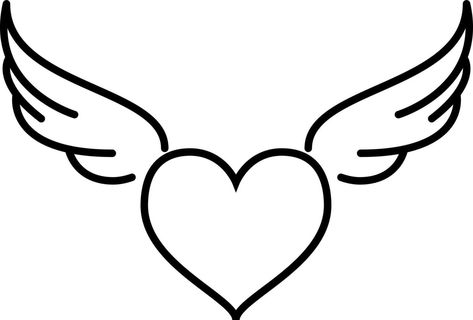 Winged Heart Tattoo, Heart With Wings Drawing, Heart With Angel Wings Tattoo, Heart Wings Tattoo, Bf Tattoos, Tattoo Line Drawing, Wings Outline, Hearts With Wings, Heart Outline Tattoo