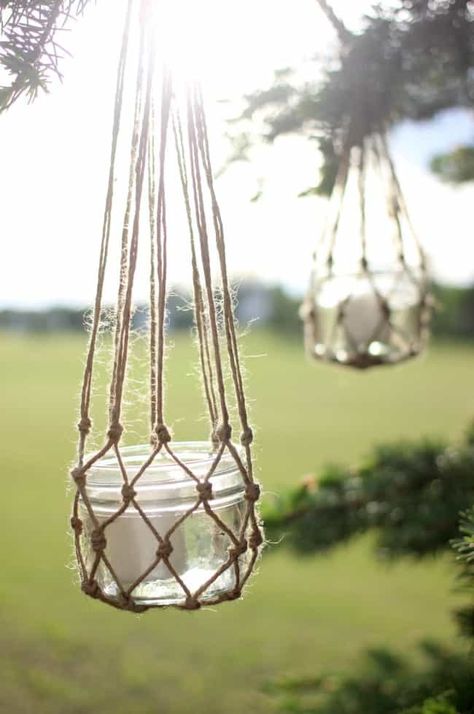 Jute String Lanterns – Love Create Celebrate - Jute Craft Ideas / DIY Projects with Twine featured on Kenarry.com String Lanterns, Diy Outdoor Decor, Household Furniture, Summer Is Here, Outdoor Lanterns, Forged Iron, Diy Outdoor, Pin Collection, Macrame Plant Hanger