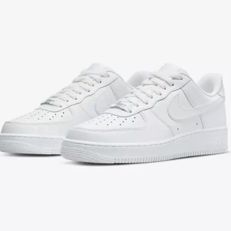 Fresh New Nike Air Force 1s And Yes We Can Work On The Shoe Size And It's 7-15 Shipping Days Nike Af 1 White, Whote Shoes, Whote Nike, Shoes Inspo 2024, White Airforce 1, Plain White Air Force 1s, Nike Airfoce1 White, All White Air Forces, Airforce 1s