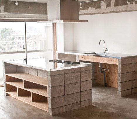 Plywood Kitchen, Concrete Counter, Concrete Kitchen, Cheap Kitchen, Cinder Block, Kitchen On A Budget, Industrial House, Trendy Kitchen, Concrete Blocks