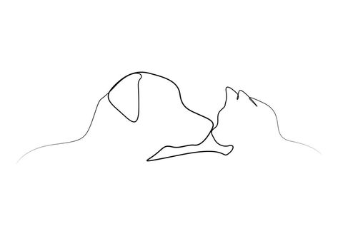 Cat and dog continuous one line drawing vector illustration Cat Line Art, Drawing Vector, One Line Drawing, Tree Saw, Wedding People, Heart Tree, Cat And Dog, Cityscape Photos, Logo Banners