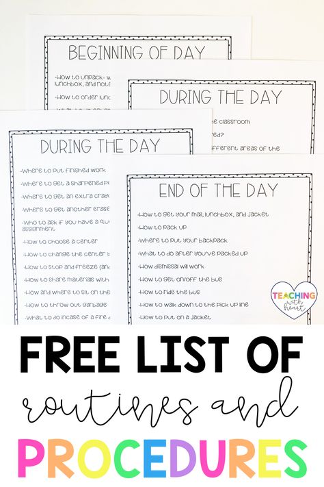 Effectively manage your kindergarten classroom by teaching routines and procedures during the first few days of school. Grab this FREE checklist of routines and procedures to make sure you cover everything! First Day Of School Procedures Checklist, Class Procedures Checklist, Kindergarten Anchor Charts Routines, Kindergarten Routines And Procedures, Entering The Classroom Procedures, First Grade Procedures And Routines, Routines And Procedures Checklist, Kindergarten Procedures, Procedures Checklist