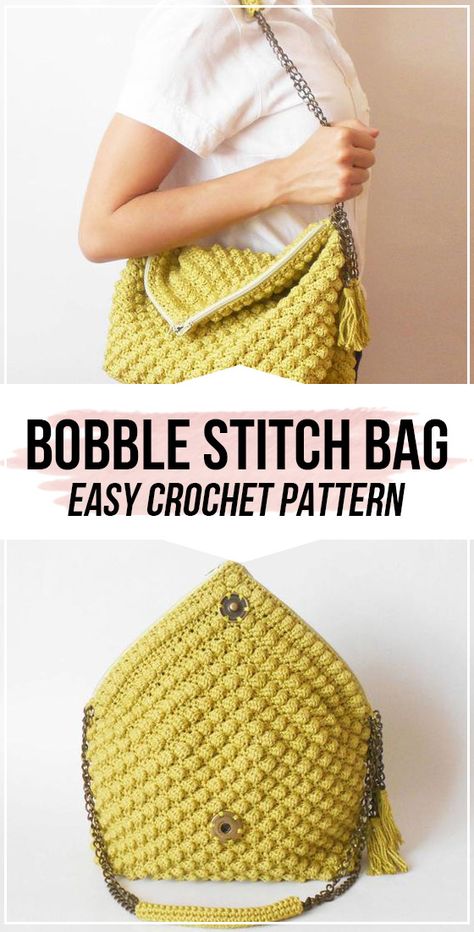 crochet Bobble Stitch Bag pattern - easy crochet bag pattern for beginners Bobble Crochet Pattern, Stitch Bag Pattern, Crochet Bobble Stitch, Easy Crochet Bag, Stitch Purse, Stitch Bag, Bobble Crochet, Crochet Bobble, Crochet Boho Bag