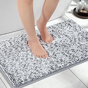 Yimobra Luxury Chenille Bathroom Rugs, Fluffy Shaggy Bath Mats Rug Non Slip, Extra Soft Plush Matts for Bathroom Floor&Sink, Water Absorbent, Machine Washable, 27''x 18'', Light Gray & Dark Gray Bath Mats, Rugs Fluffy, Chenille Bathroom Rugs, Floor Sink, Bathroom Floor, Bathroom Flooring, Bath Rugs, Mat Rugs, Bathroom Rugs