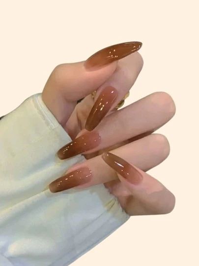 Women's & Men's Clothing, Shop Online Fashion SHEIN Brown Gradient Nails, Hand Nails, Brown Nail, Brown Nails Design, Asian Nails, Minimal Nails, Blush Nails, Pretty Gel Nails, Jelly Nails