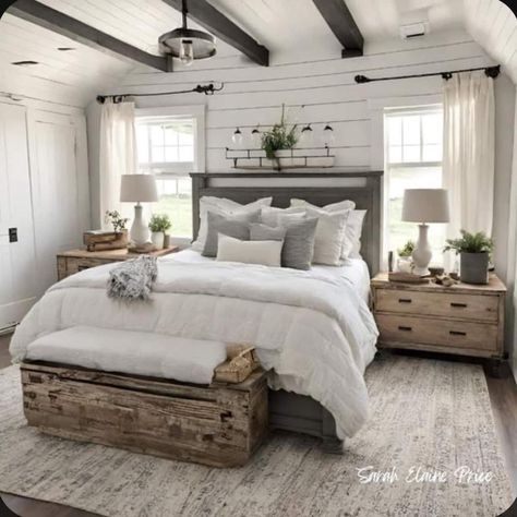 Simple Farmhouse Bedroom, Rustic Farmhouse Bedroom Ideas, Diy Farmhouse Bedroom, Farmhouse Guest Bedroom, Rustic Farmhouse Bedroom, Farmhouse Bedroom Ideas, Farmhouse Bedroom Decor Ideas, Farmhouse Style Bedrooms, Modern Farmhouse Bedroom