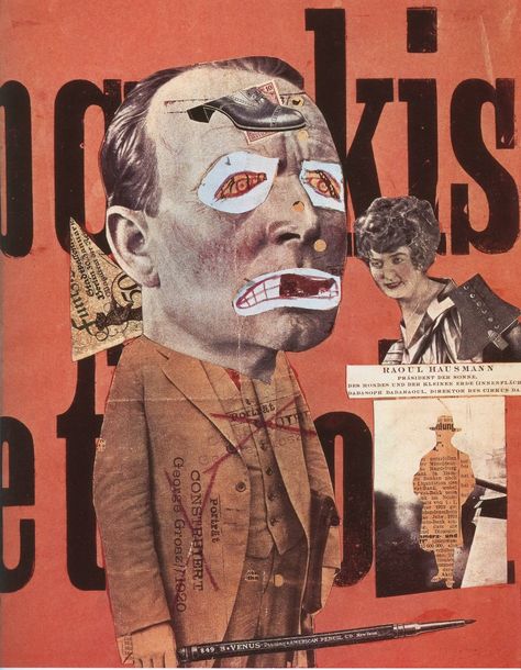 Raoul Hausmann - Collage - (1918) - Imgur Dada Art Movement, Dadaism Art, Raoul Hausmann, Hannah Hoch, John Heartfield, Kunst Collages, Dada Artists, Hans Richter, Dada Collage