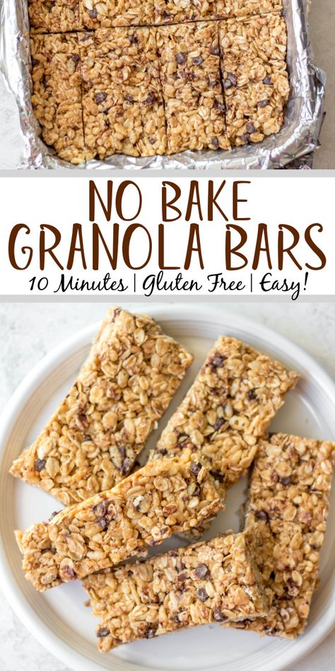 No bake granola bars are super easy to make and use only a few ingredients. They are naturally dairy free and can be made gluten free with zero effort. This recipe is extremely easy to customize to your own tastes and preferences, making microwave granola bars one of the absolute best options for breakfast or simple snack meal prepping! #healthyrecipes #glutenfreerecipes #dairyfreerecipes #glutenfreedairyfreerecipes #healthybreakfast #granolabars #rolledoats Dairy Free Granola Bars, Pumpkin Granola Bars, Bake Granola Bars, Gluten Free Granola Bars, No Bake Granola, Homemade Granola Bars Healthy, Easy Granola Bars, Homemade Granola Healthy, No Bake Granola Bars