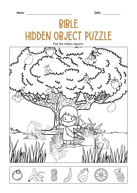 Bible Printables Hidden Objects Puzzle Bible Activity Sheets, Hidden Pictures Printables, Sunday School Worksheets, Printable Bible Activities, Biblical Stories, Sunday School Coloring Pages, Kids Sunday School Lessons, Sabbath School, Christian Activities