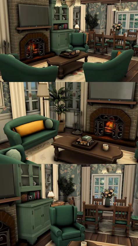 Sims 4 Rustic Living Room, Sims 4 Modern Farmhouse Interior, Sims 4 Country Living Room, Sims 4 Cottage Living Interior, Sims 4 Cottage House Interior, Sims4 Ranch Cc, Sims 4 Cottage Living Room, Sims4 Living Room Ideas, Sims Living Room Ideas