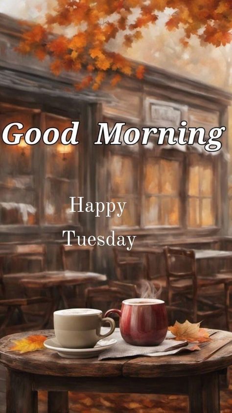 Happy Fall Tuesday, Happy Daily Quotes, Fall Good Morning, Fb Post Ideas, Tuesday Coffee, Hi Good Morning, Happy Tuesday Images, Fall Greetings, Happy Tuesday Morning