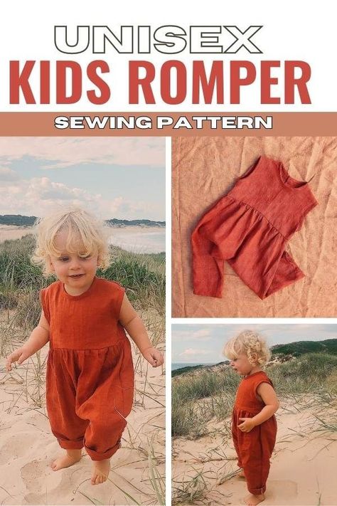 Unisex Kids Romper sewing pattern (Newborn to 5/6 years). This is a real crowd favourite! It's slouchy, it's oversized and its beautiful. Inspired by the Vintage 90's style rompers, you can make it yourself using fabrics like linens, cottons and even jersey. The romper is super cute, has a vintage feel, and is slightly oversized which gives it extra added style. SewModernKids.#KnittingForKids#HandmadeChildrensClothes#DIYKidsFashion#KnitwearForKids#KidsKnitFashion#KnittingPatternsForKids#KnittedKidsWear#ChildrensKnitwear#KidsFashionKnits#KnitForLittleOnes 2t Sewing Patterns, Free Kids Romper Sewing Pattern, Free Child Sewing Patterns, Newborn Clothes Patterns Free, See Your Own Clothes, Toddler Clothes Sewing Patterns, Easy Sewing Baby Projects, Sewing Patterns Linen, Baby Girl Patterns Sewing