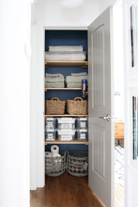 Hall and Closet Makeover with Behr Paint’s 2019 Color of the Year - Dorsey Designs Painted Closet, Hallway Closet, Custom Shelving, Organization Board, Hall Closet, Interior Painting, Closet Makeover, Dark Interiors, Design Seeds