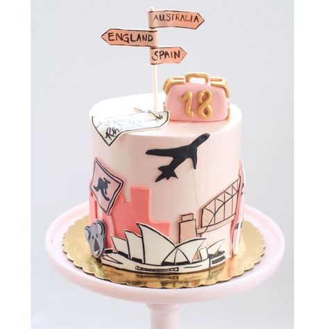 Australia Cake Design, Bon Voyage Cake Ideas Australia, Travel Cake Ideas, Travel Cakes Ideas, Bon Voyage Cake Australia, Cake For Travel Lovers, Travel Cake Ideas Birthdays, Travel Birthday Cake For Her, Travel Theme Cake