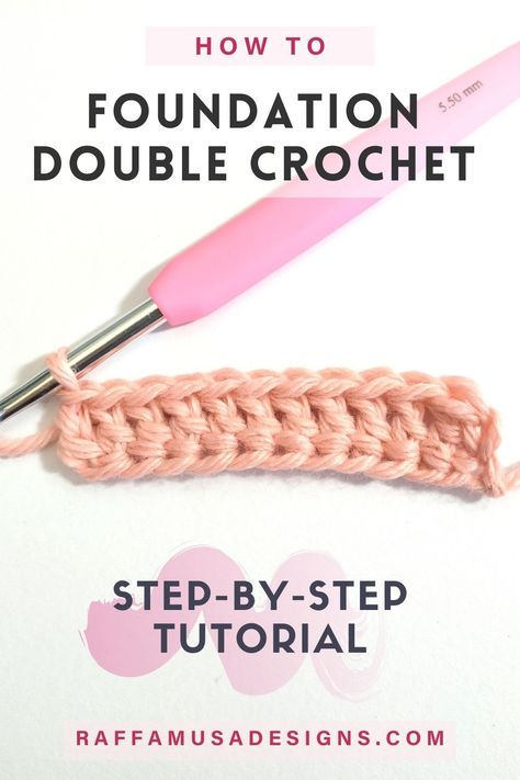 A foundation double crochet row made in pink yarn How To Count Chains In Crochet, Foundation Stitch For Crochet, Foundation Row Double Crochet, Double Crochet Foundation Stitch, Simple Double Crochet Blanket, Foundation Double Crochet How To Make, How To Make A Double Crochet Stitch, Crochet First Row, Double Crochet Chain