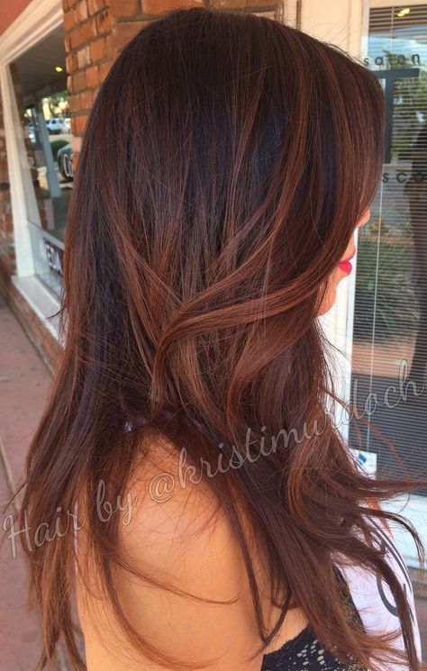 Balayage, ombre, salon Tru, scottsdale, brunette, caramel hair color, caramel… Caramel Hair Color, Cowboy Copper, Black Hair Balayage, Hair Color Caramel, Balayage Ombre, Caramel Hair, Hair Color Auburn, Red Highlights, Hair Flip