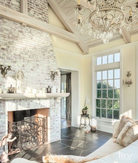 The Differences Between Whitewash and Limewash Paint - Fireplace Painting Farmhouse Fireplace Screens, Farmhouse Brick, Lime Wash Brick, White Wash Brick Fireplace, Brick Fireplace Wall, Red Brick Fireplaces, White Mantel, Painted Brick Fireplaces, Paint Fireplace