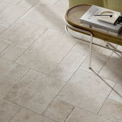 Encore Surfaces Windsor Versailles Pattern Travertine Look Porcelain Tile | Wayfair Square Tile Floor Lowe's, Kitchen Tile Floor Tilebar, Limestone Tiles Rug, Modular Tile, Versailles Pattern, French Limestone, Farmhouse Flooring, Travertine Floors, Limestone Flooring